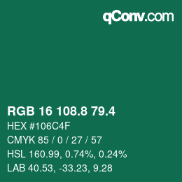 カラーコード: RGB 16 108.8 79.4 | qconv.com