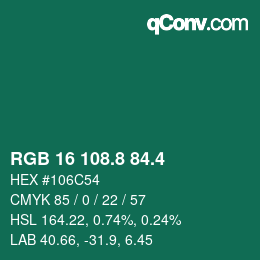 カラーコード: RGB 16 108.8 84.4 | qconv.com