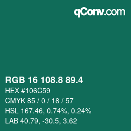 カラーコード: RGB 16 108.8 89.4 | qconv.com