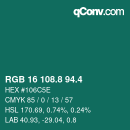 カラーコード: RGB 16 108.8 94.4 | qconv.com