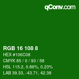 カラーコード: RGB 16 108 8 | qconv.com