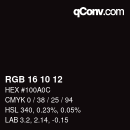 Código de color: RGB 16 10 12 | qconv.com
