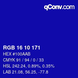 Color code: RGB 16 10 171 | qconv.com