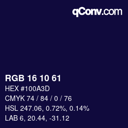 カラーコード: RGB 16 10 61 | qconv.com