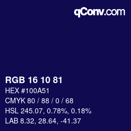 Color code: RGB 16 10 81 | qconv.com