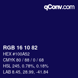 颜色代码: RGB 16 10 82 | qconv.com