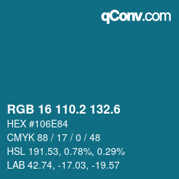 カラーコード: RGB 16 110.2 132.6 | qconv.com