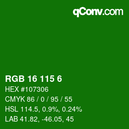 カラーコード: RGB 16 115 6 | qconv.com