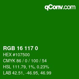 Color code: RGB 16 117 0 | qconv.com