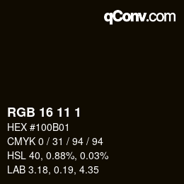 Color code: RGB 16 11 1 | qconv.com