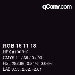 Color code: RGB 16 11 18 | qconv.com