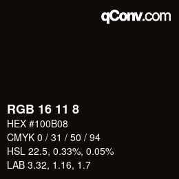 Color code: RGB 16 11 8 | qconv.com