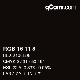 カラーコード: RGB 16 11 8 | qconv.com
