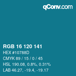 Color code: RGB 16 120 141 | qconv.com