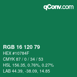 カラーコード: RGB 16 120 79 | qconv.com