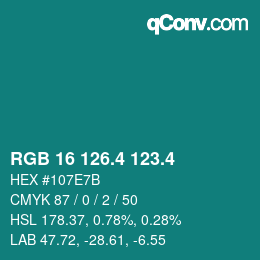 カラーコード: RGB 16 126.4 123.4 | qconv.com