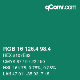 カラーコード: RGB 16 126.4 98.4 | qconv.com