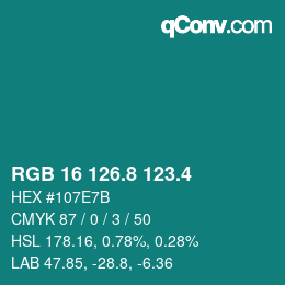 カラーコード: RGB 16 126.8 123.4 | qconv.com