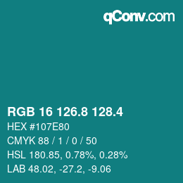 カラーコード: RGB 16 126.8 128.4 | qconv.com