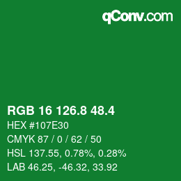 カラーコード: RGB 16 126.8 48.4 | qconv.com