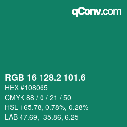 カラーコード: RGB 16 128.2 101.6 | qconv.com