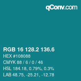 カラーコード: RGB 16 128.2 136.6 | qconv.com