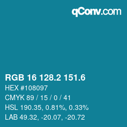 カラーコード: RGB 16 128.2 151.6 | qconv.com