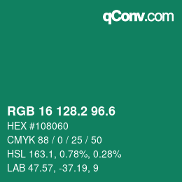 カラーコード: RGB 16 128.2 96.6 | qconv.com