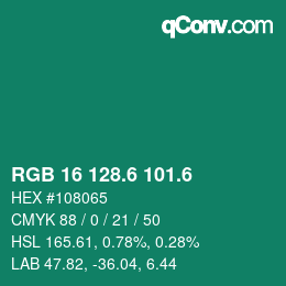 カラーコード: RGB 16 128.6 101.6 | qconv.com