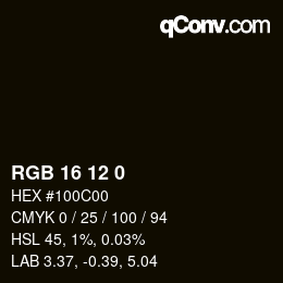 カラーコード: RGB 16 12 0 | qconv.com