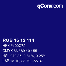 Color code: RGB 16 12 114 | qconv.com