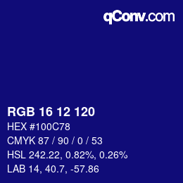 カラーコード: RGB 16 12 120 | qconv.com