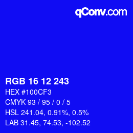 Color code: RGB 16 12 243 | qconv.com