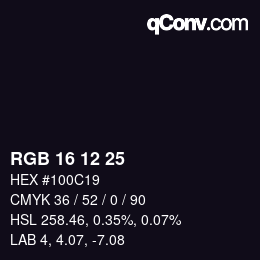 Color code: RGB 16 12 25 | qconv.com