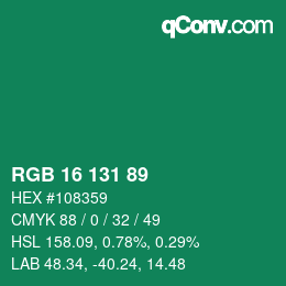 カラーコード: RGB 16 131 89 | qconv.com