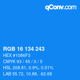 Color code: RGB 16 134 243 | qconv.com
