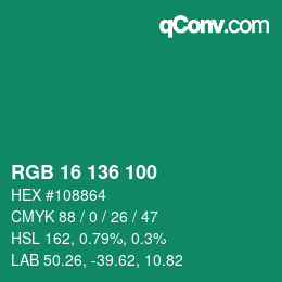 Code couleur: RGB 16 136 100 | qconv.com