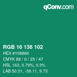 Color code: RGB 16 136 102 | qconv.com