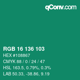 Farbcode: RGB 16 136 103 | qconv.com
