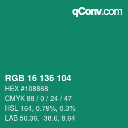 Color code: RGB 16 136 104 | qconv.com