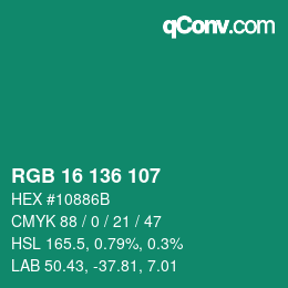 Color code: RGB 16 136 107 | qconv.com