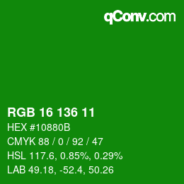 Color code: RGB 16 136 11 | qconv.com