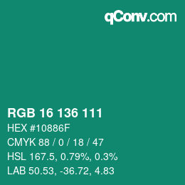 Color code: RGB 16 136 111 | qconv.com