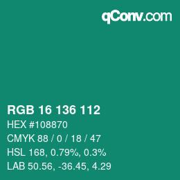 Color code: RGB 16 136 112 | qconv.com