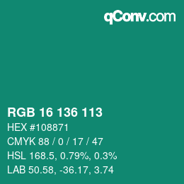 カラーコード: RGB 16 136 113 | qconv.com