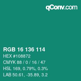 Color code: RGB 16 136 114 | qconv.com