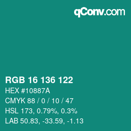 Color code: RGB 16 136 122 | qconv.com