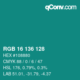 Color code: RGB 16 136 128 | qconv.com