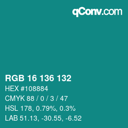 Color code: RGB 16 136 132 | qconv.com