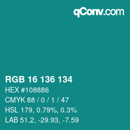 Color code: RGB 16 136 134 | qconv.com